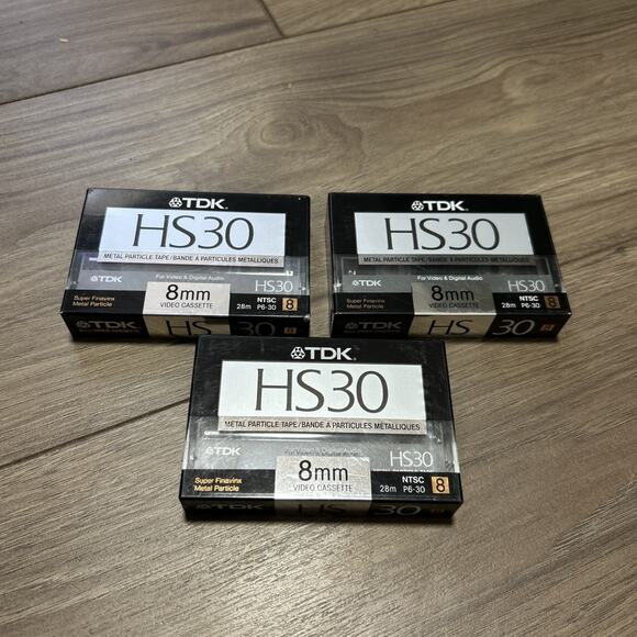 NEW TDK HS30 8mm Video Cassette MP 28 m P6-30 NEW SEALED UNUSED (3 Pack) - Picture 1 of 5